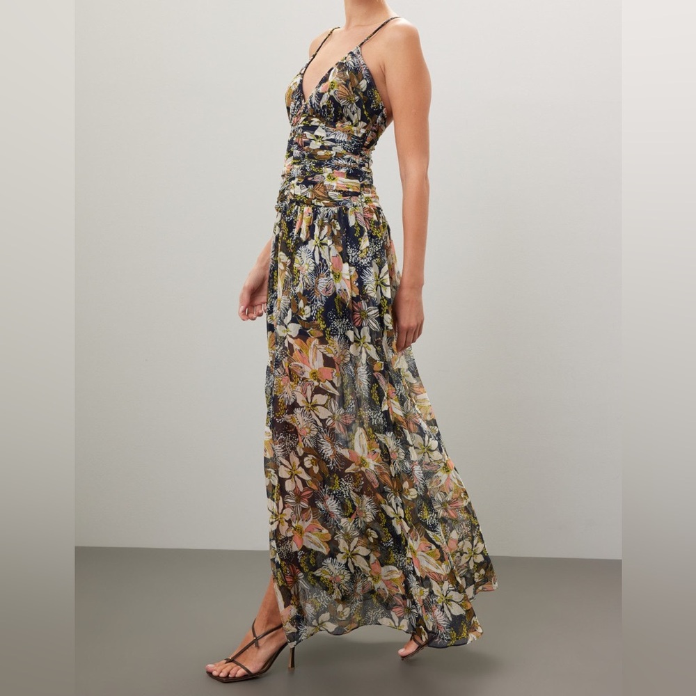 Tanya Taylor Ruched Waist Floral Maxi Lovette Dress